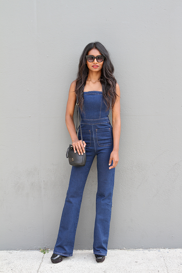 denim jumpsuit.
